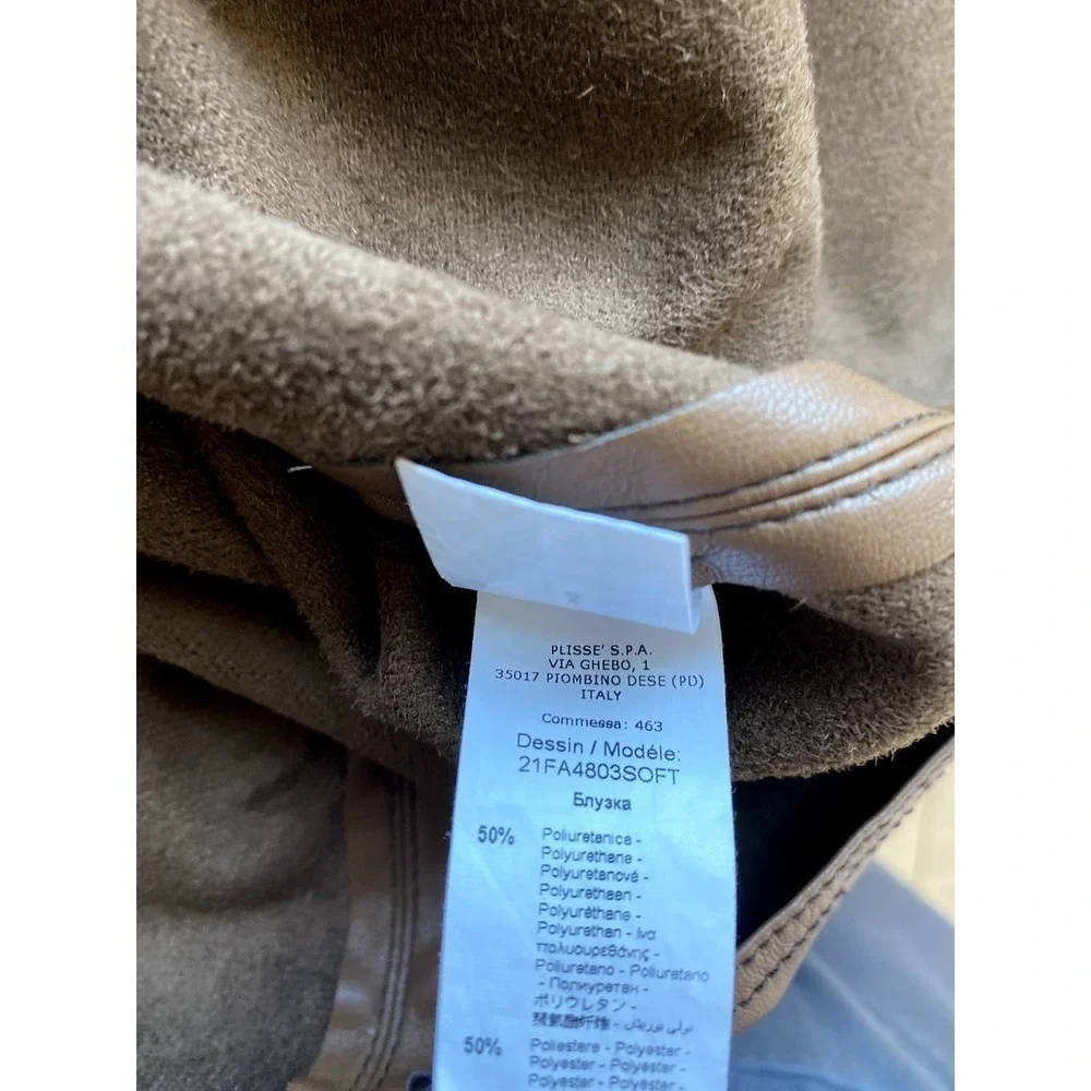 SFIZIO Faux Leather Patchwork Shacket  Brown and White Women's Size M - Picture 11 of 11